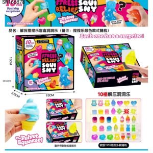 Stress Relief Squishy Surprise Punch Box, Assorted Cute Transparent Jelly Squeeze Fidget Toys for Kids
